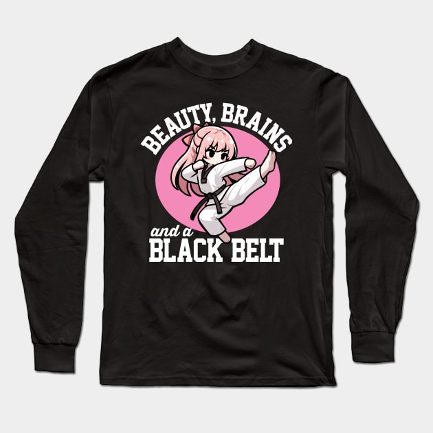 Beauty, Brains and A Black Belt Long Sleeve T-Shirt by DetourShirts